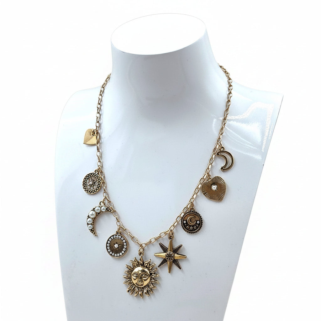 Sun And Celestial Charm Necklace