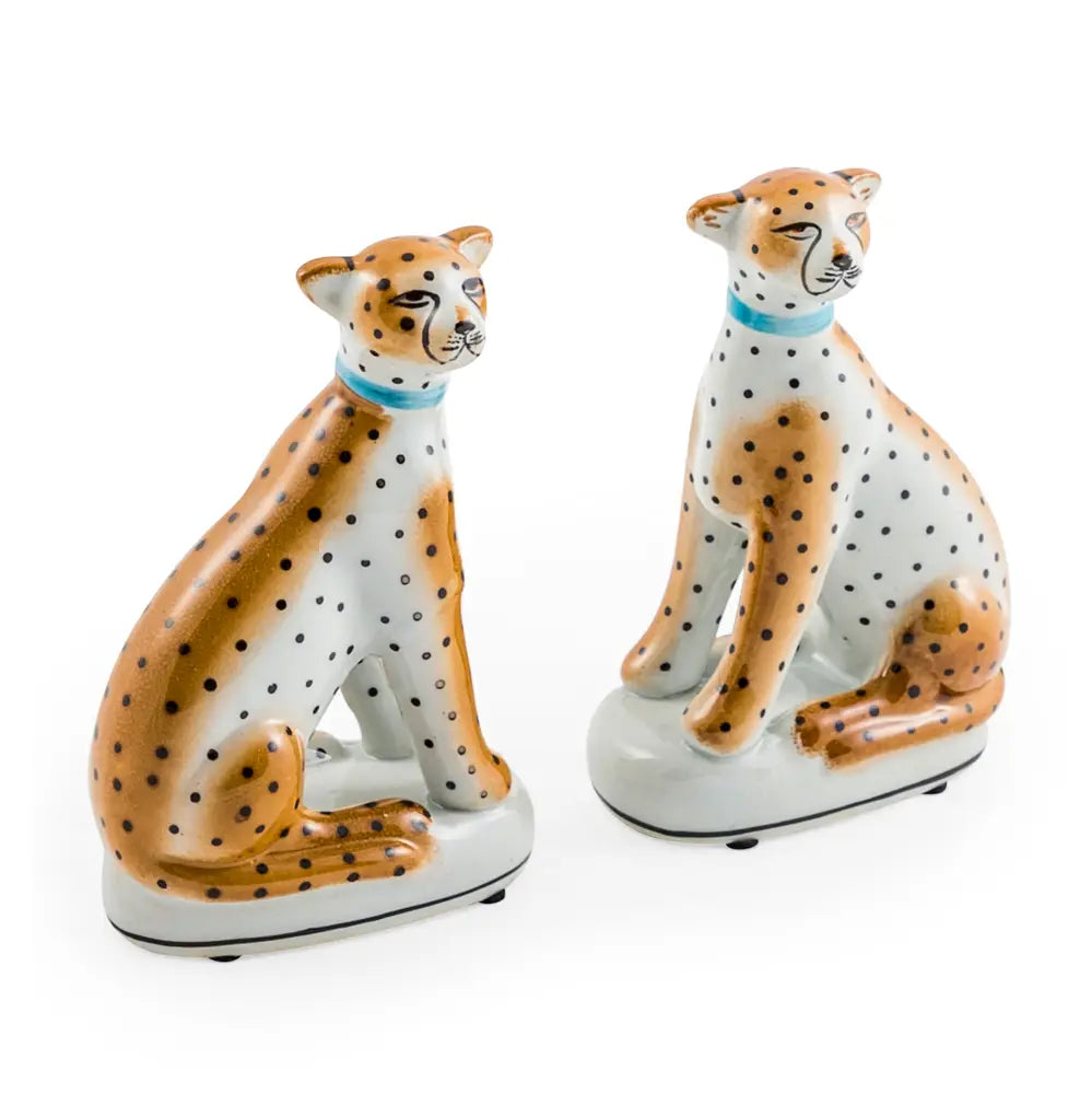 Pair of Ceramic Sitting Leopard Figures