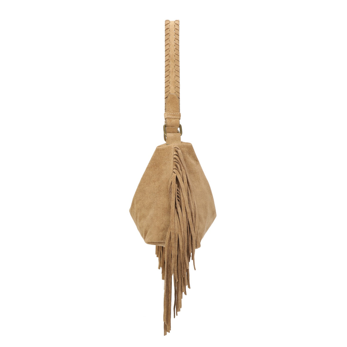 Beige Fringe Faux Suede Hobo Bag