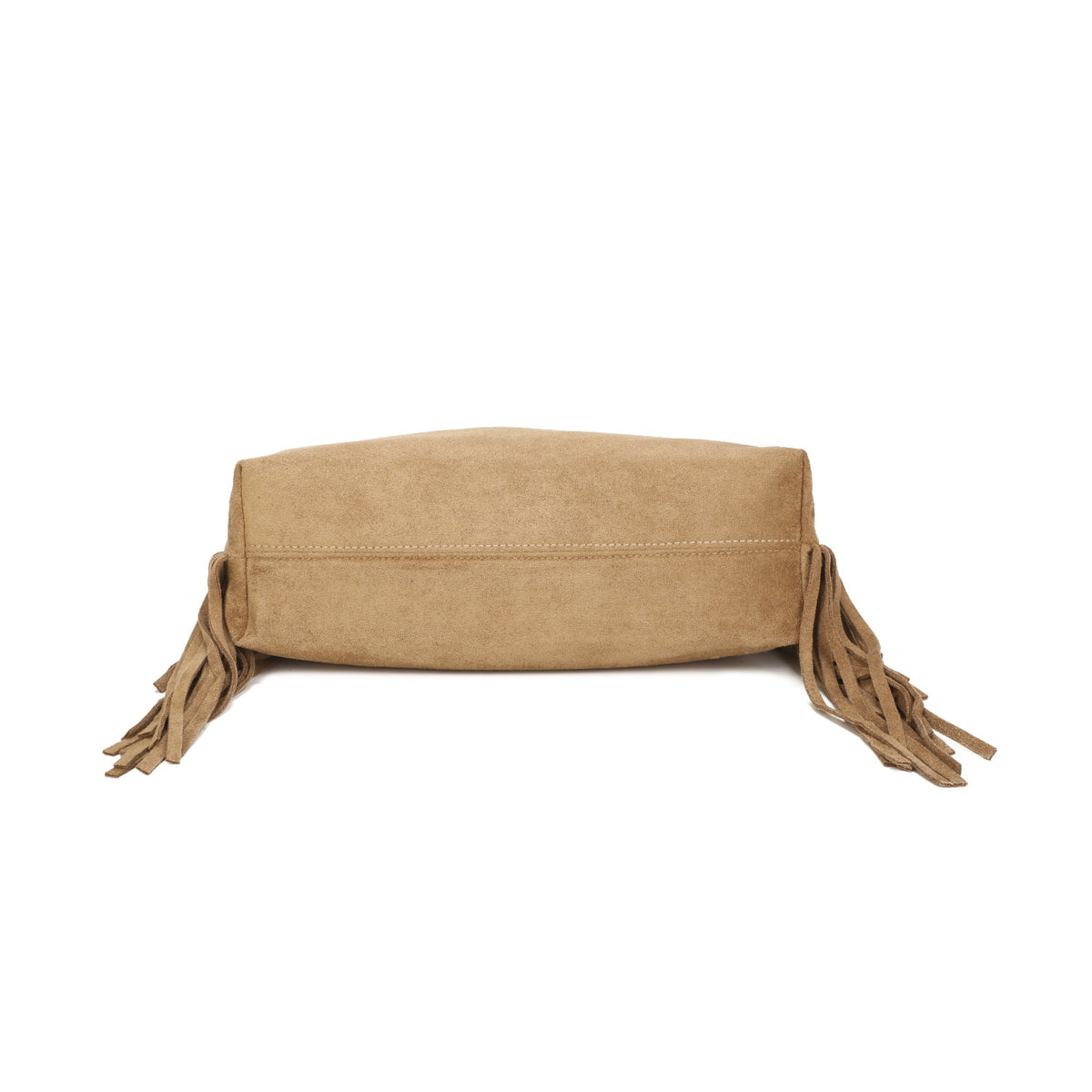 Beige Fringe Faux Suede Hobo Bag