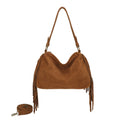 Tan Fringe Suede Hobo Bag