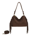 Coffee Fringe Faux Suede Hobo Bag