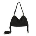 Black Fringe Faux Suede Hobo Bag