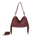 Wine Fringe Faux Suede Hobo Bag