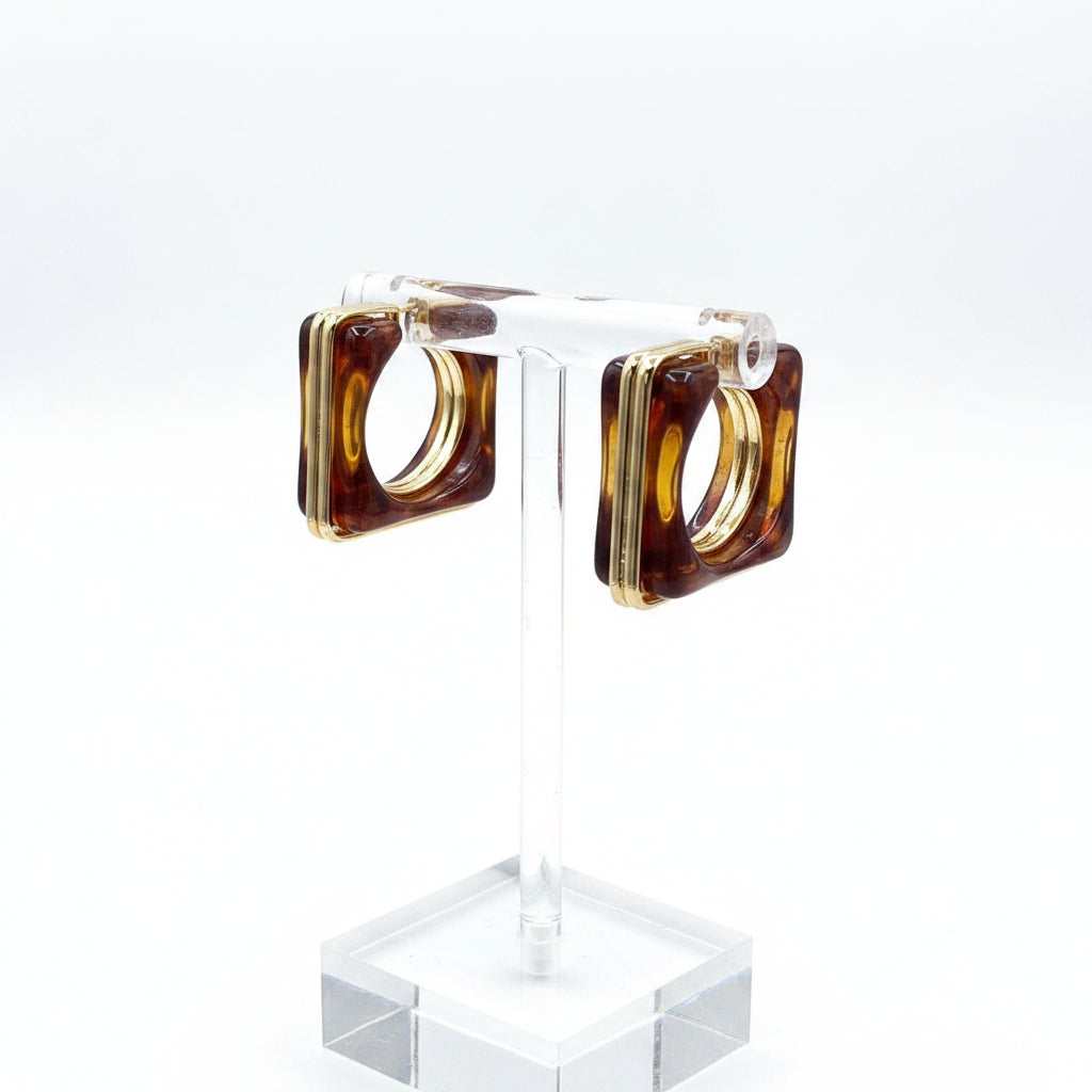 Square Resin Hoops With Golden Inlay