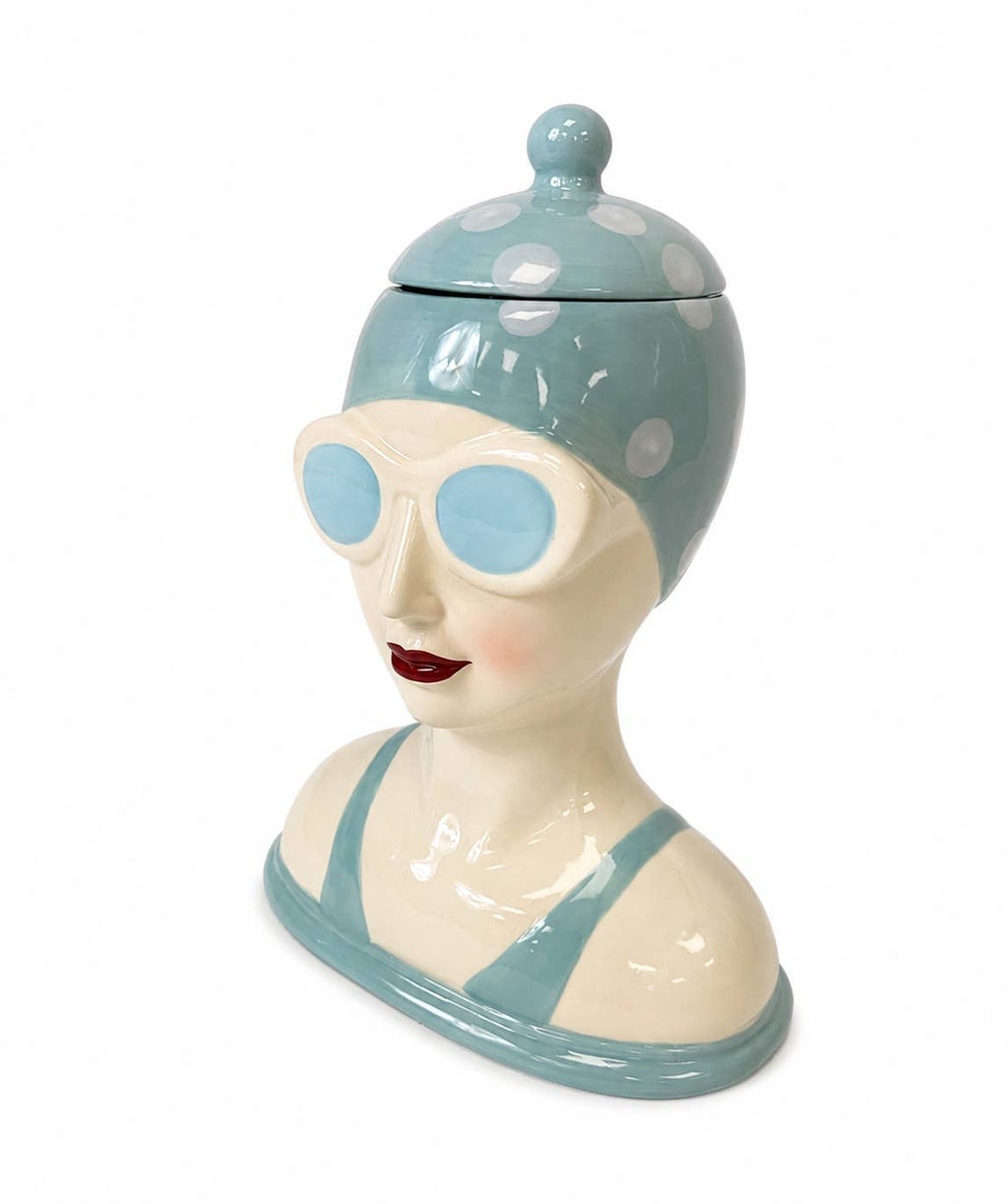Ceramic Blue Beach Swimmer Jar