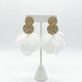 Textured Gold White Fabric Petal Earrings