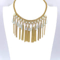 Gold Tassel Necklace With Opal Beads