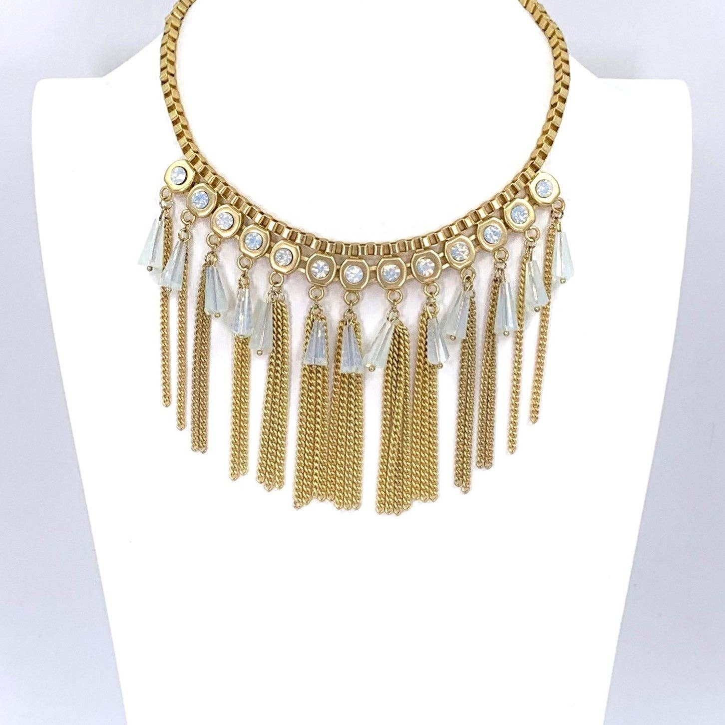 Gold Tassel Necklace With Opal Beads