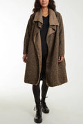 Brown Curly Knit Waterfall Coat