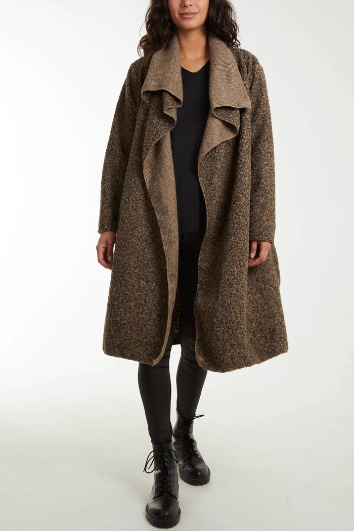 Brown Curly Knit Waterfall Coat