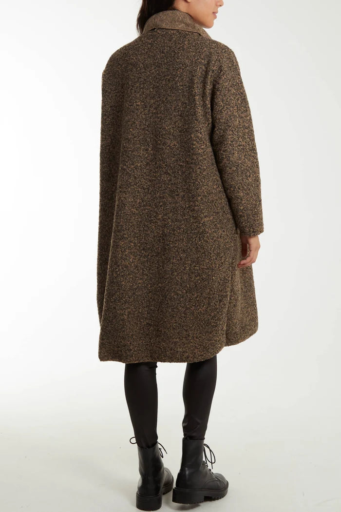 Brown Curly Knit Waterfall Coat
