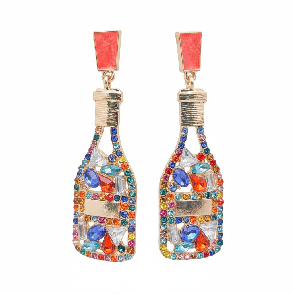 Rhinestone Wine Bottle Shape Earrings