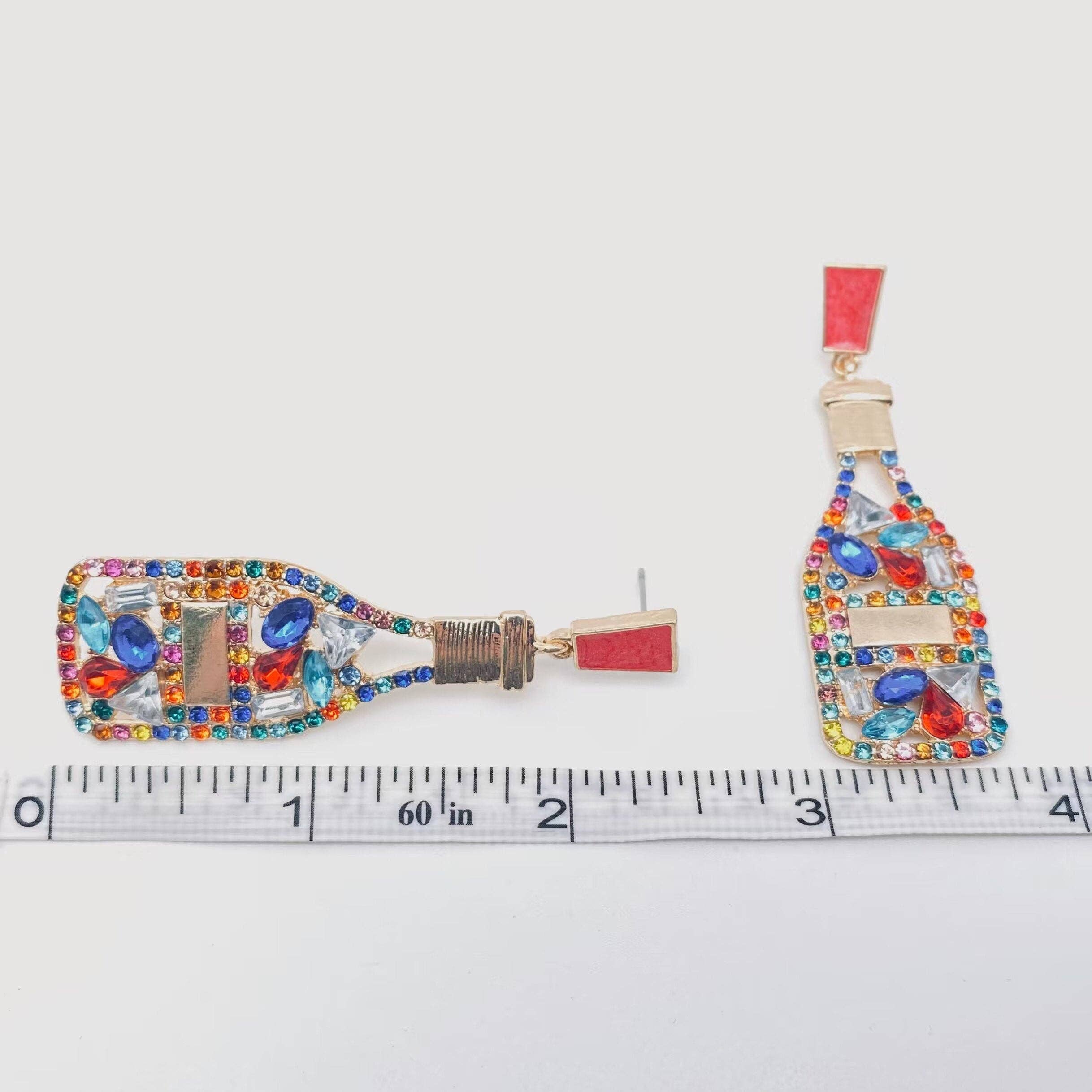 Rhinestone Wine Bottle Shape Earrings