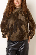 Vintage Style Bronze Puff Ball Blouse