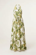 70s Style Halter Neck Leaf Print Dress