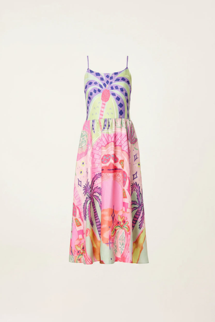 Purple Palm Tree Midi Dress