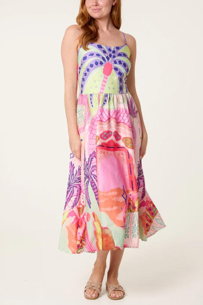 Purple Palm Tree Midi Dress