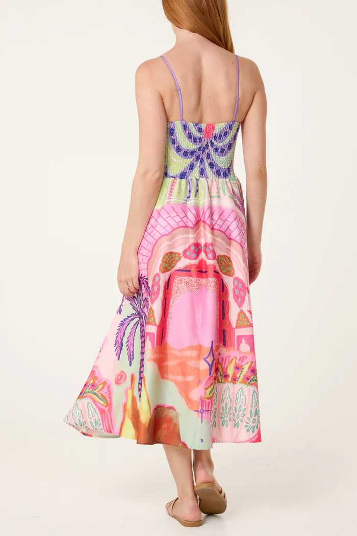 Purple Palm Tree Midi Dress