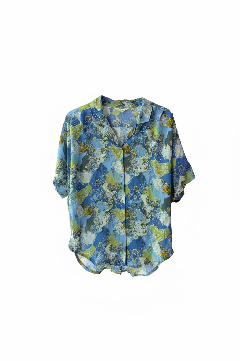 Vintage 80s Blue Pattered Blouse