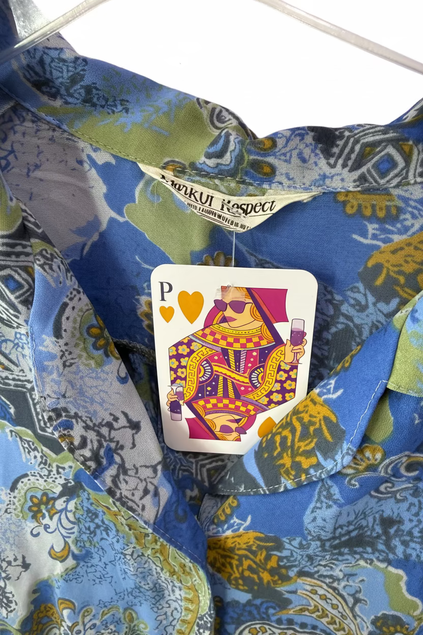 Vintage 80s Blue Pattered Blouse
