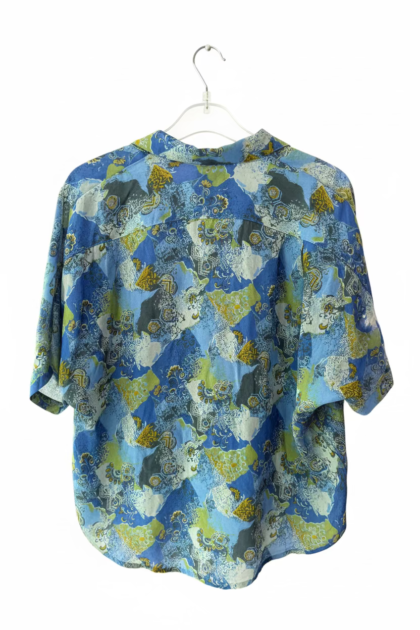 Vintage 80s Blue Pattered Blouse