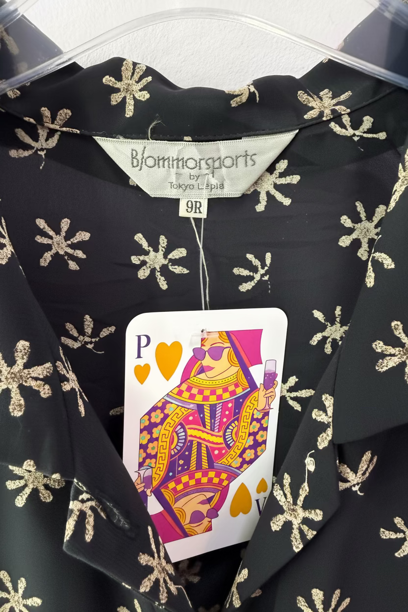 Vintage 70s Black Flower Print Blouse