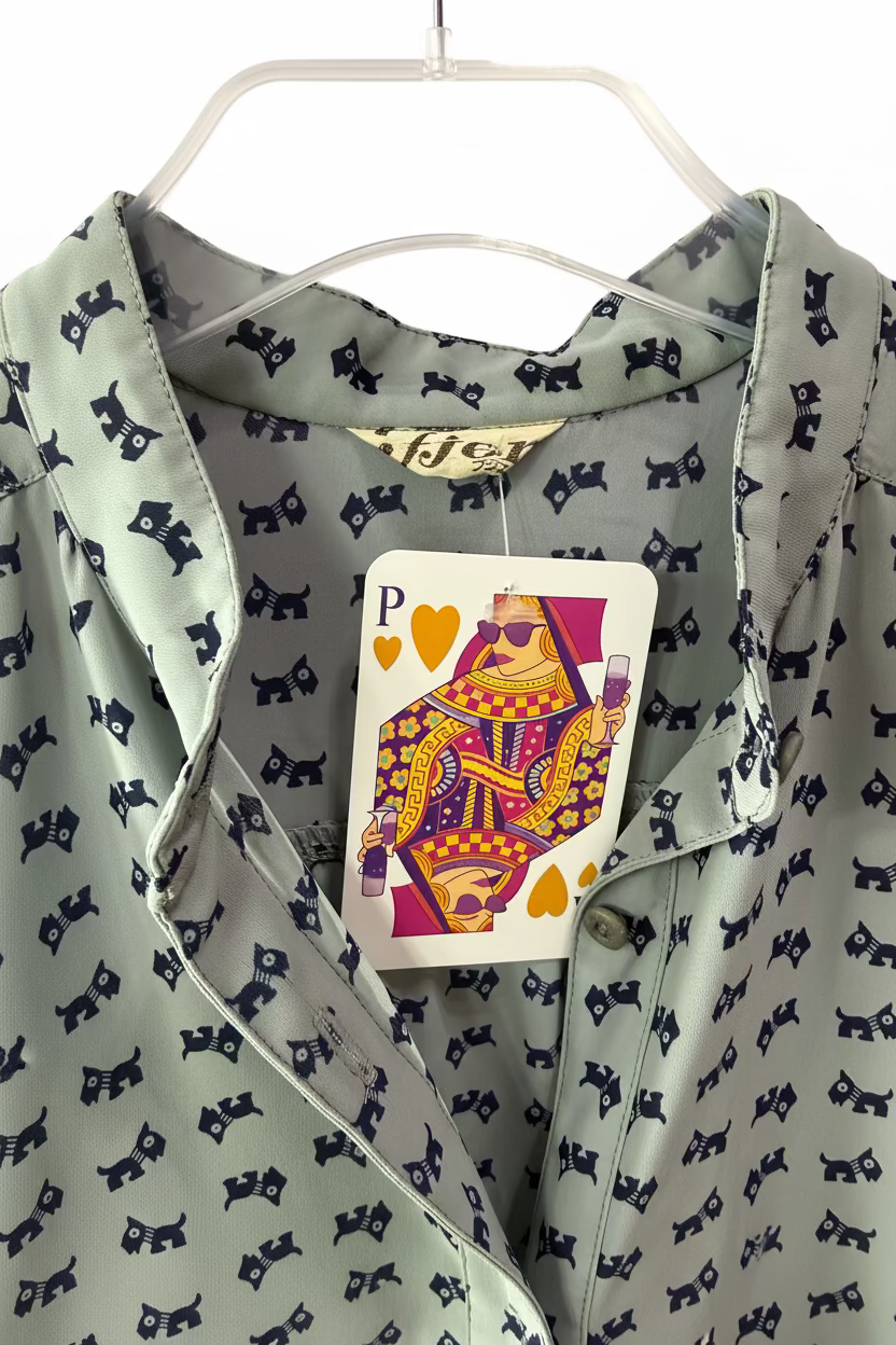 Vintage 70s Grey Scotty Dog Blouse