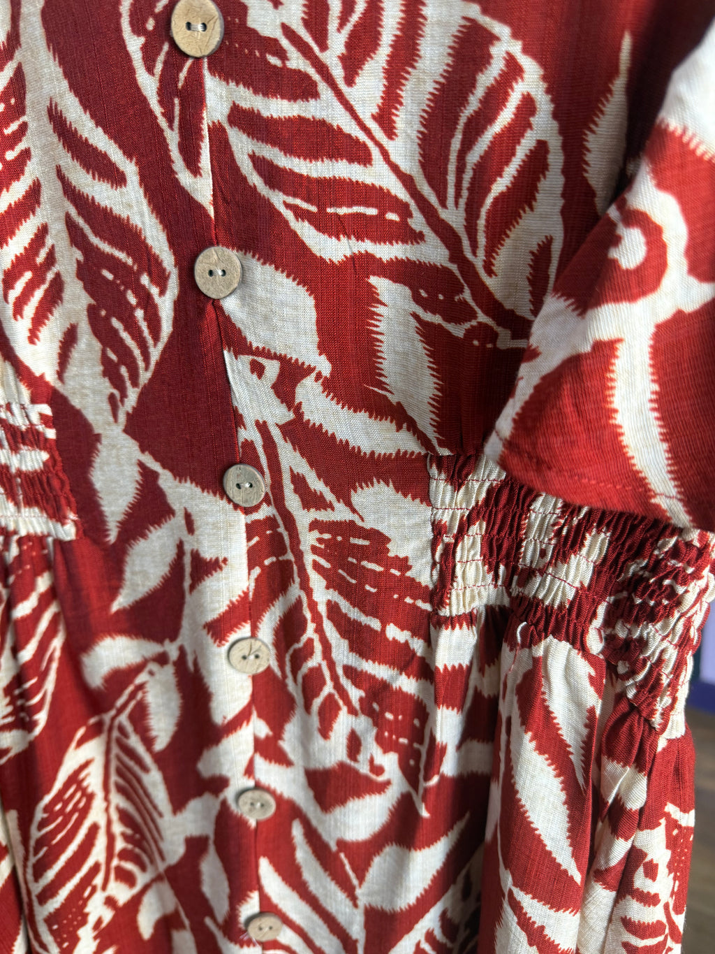 Rust Leaf Print Mini Dress