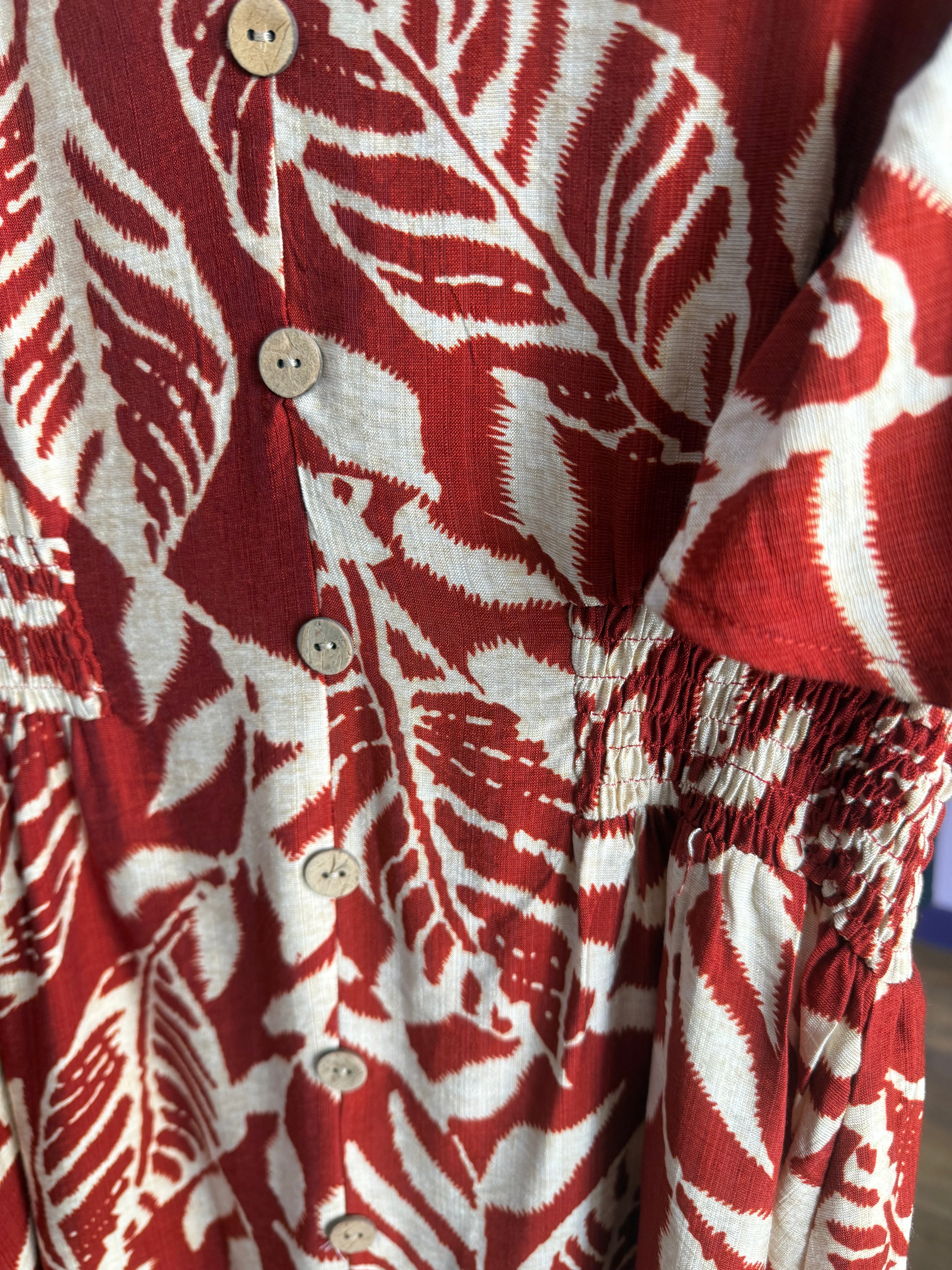 Rust Leaf Print Mini Dress