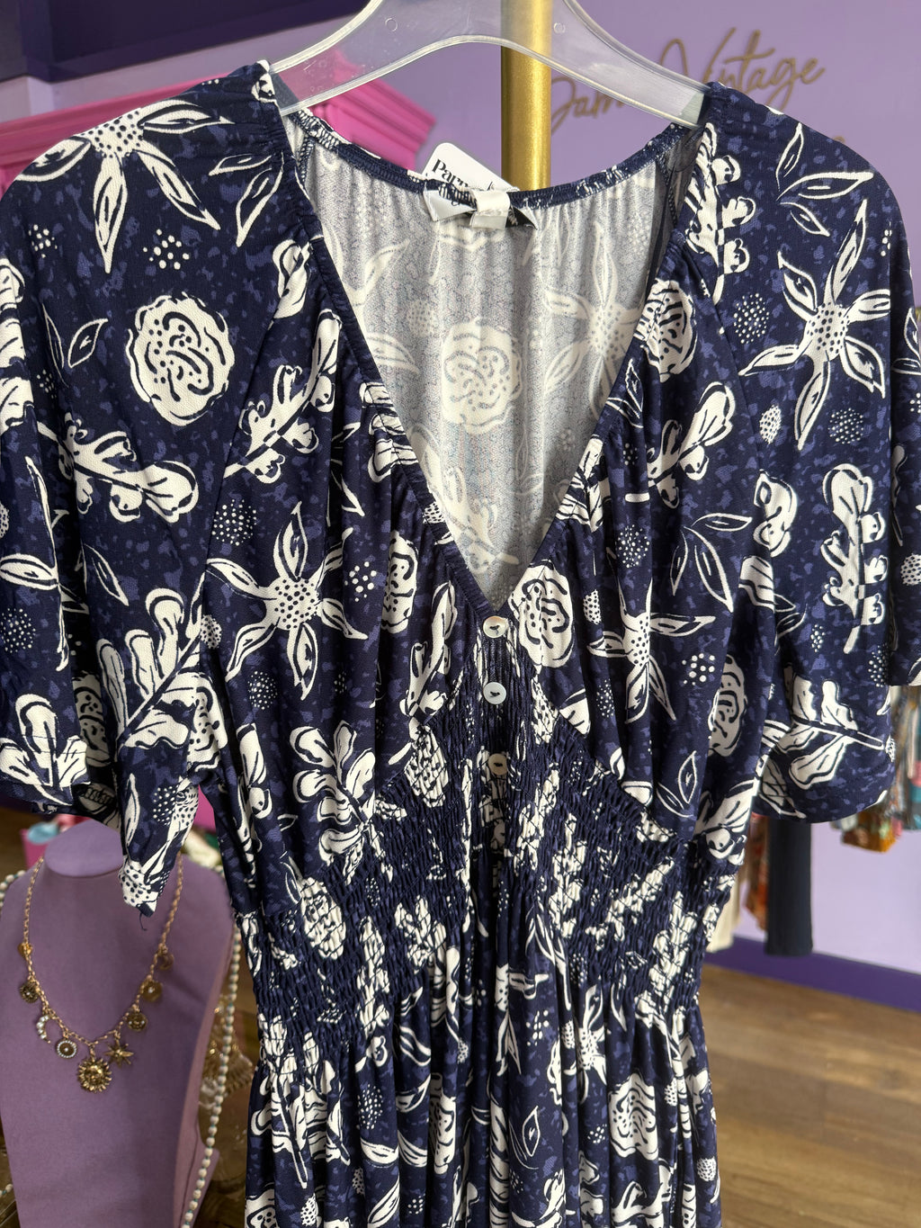 Navy Stretch Summer Print Maxi Dress