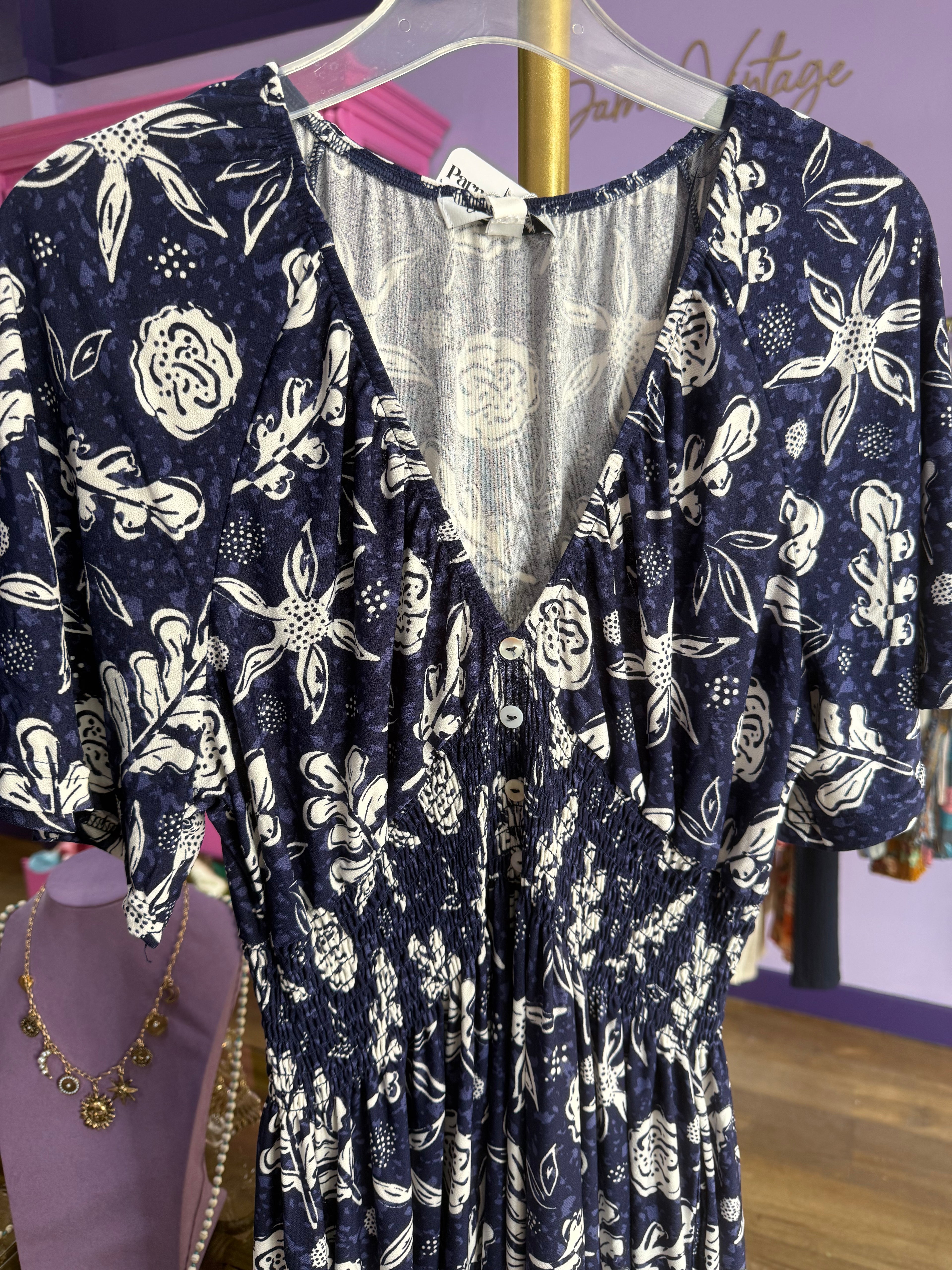 Navy Stretch Summer Print Maxi Dress
