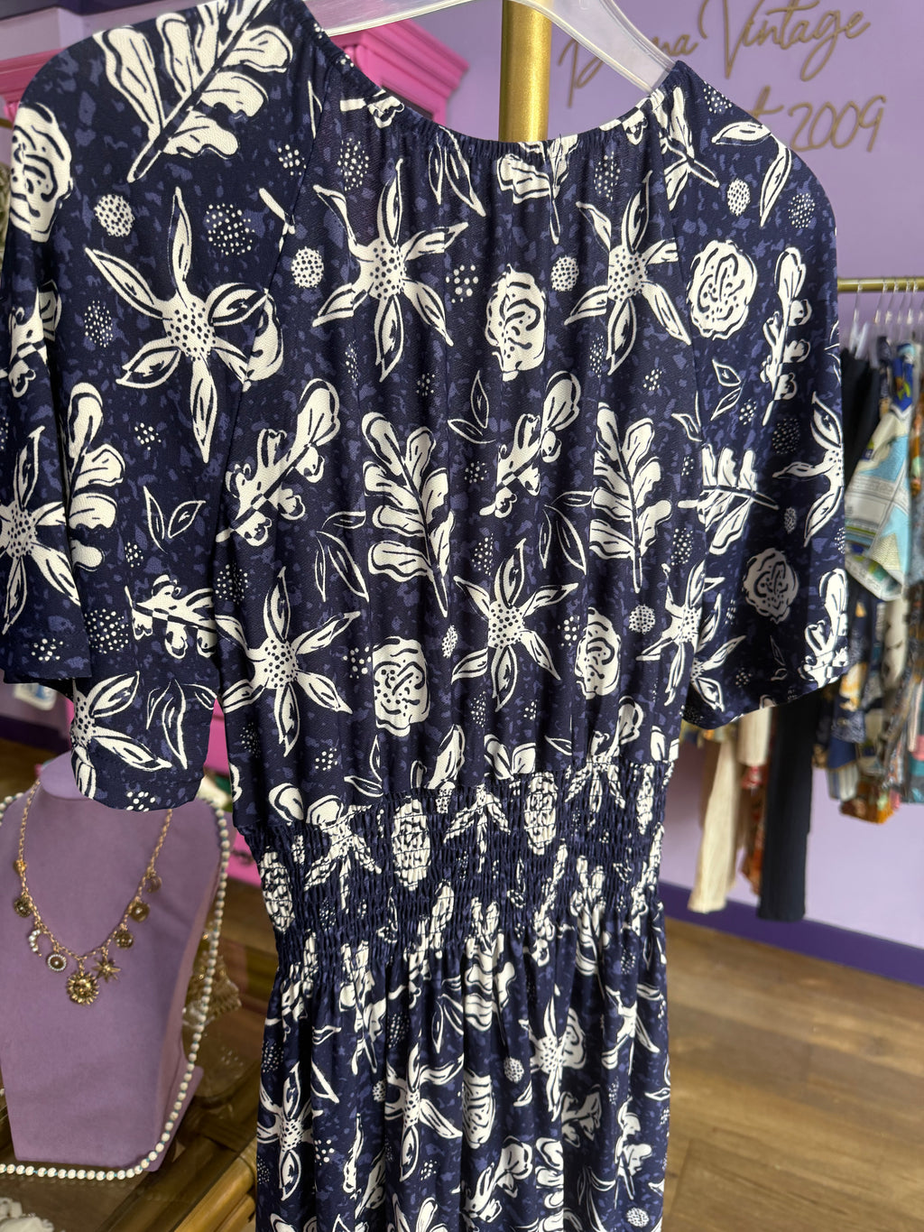 Navy Stretch Summer Print Maxi Dress
