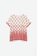 Red Damask Print Relaxed Top