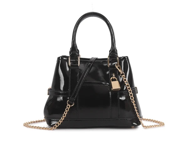 Black Patent Padlock Chain Bag