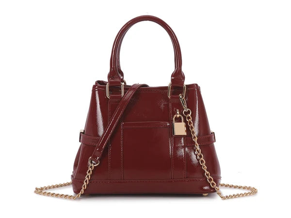 Cherry Red Patent Padlock Chain Bag