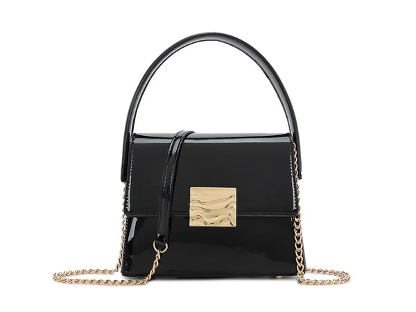 Black Patent 60s Style Box Bag
