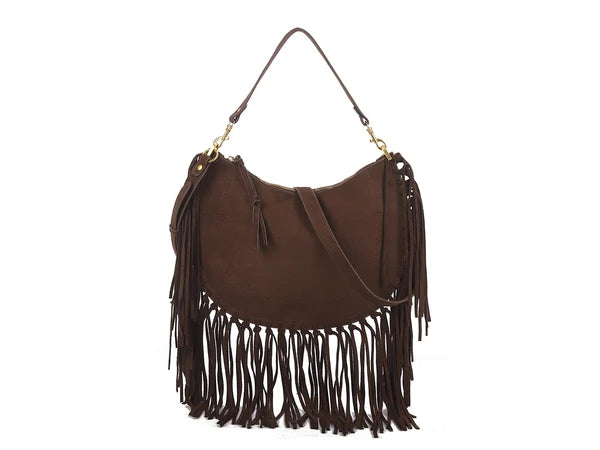 Coffee Long Fringe Shoulder Bag
