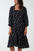 Black Square Neck Moon Print Dress