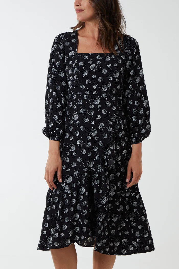 Black Square Neck Moon Print Dress
