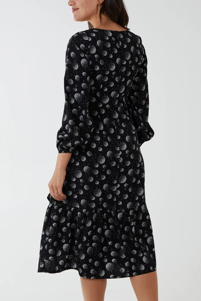 Black Square Neck Moon Print Dress