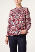 Burgundy Floral Frill Top