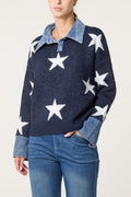 Navy Denim Shirt Star Print Jumper