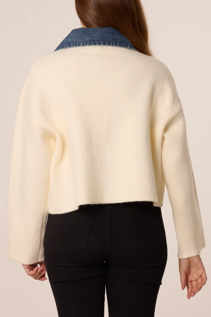 Cream Knit Denim Collar Jacket