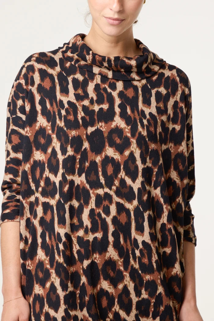 Leopard Print Cowal Neck Mini Dress