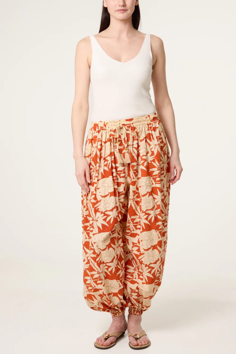 Orange Floral Balloon Trousers