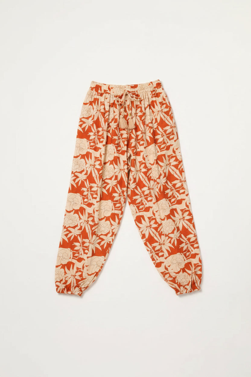 Orange Floral Balloon Trousers