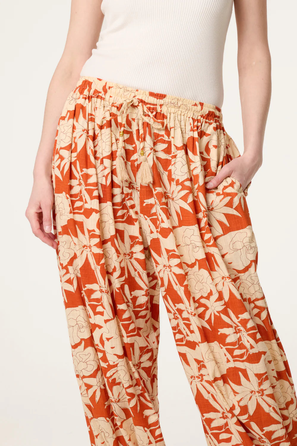 Orange Floral Balloon Trousers