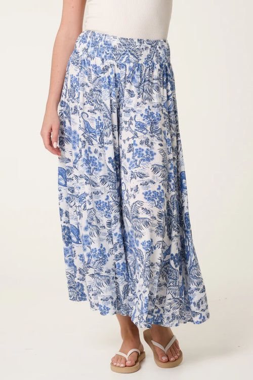 Blue Jungle Print Wide Leg Trousers