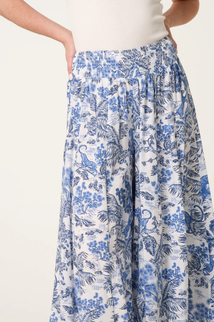 Blue Jungle Print Wide Leg Trousers